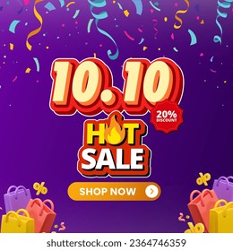 Purple Illustrated 10.10 Sale Banner Design Background 