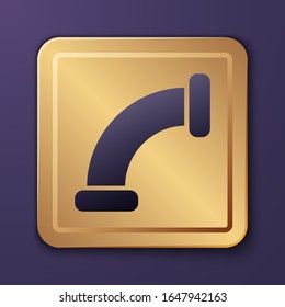 Purple Industry metallic pipe icon isolated on purple background. Plumbing pipeline parts of different shapes. Gold square button. Vector Illustration