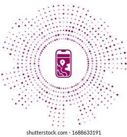Infografía púrpura del icono de navegación del mapa de la ciudad aislado en fondo blanco. Diseño de concepto de Interfaz de aplicación móvil. Concepto de geolacación. Puntos aleatorios del círculo abstracto. Ilustración vectorial