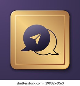 Infografía púrpura del icono de navegación del mapa de la ciudad aislado en fondo morado. Diseño de concepto de interfaz. Concepto de geolocalización. Botón cuadrado de oro. Vector