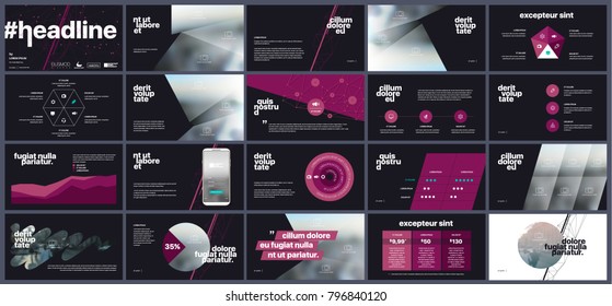 Purple infographics elements on a black background. Vector Presentation templates. Use in presentation, flyer and leaflet, corporate report, marketing, advertising, annual report, banner.