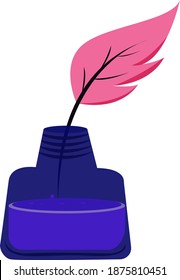Purple ink pot, illustration, vector on white background