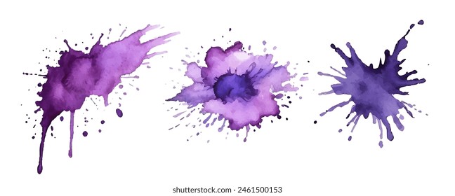 Purple ink watercolor splash paint blob. Purple ink splatter stain abstract vector background