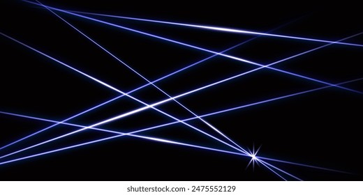 Purple intersecting laser beams, glowing stripes. Abstract vector illustration isolated on black background.