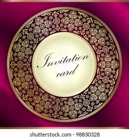 Purple invitation card with rounded ornament motif