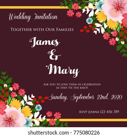 purple invitation with flower