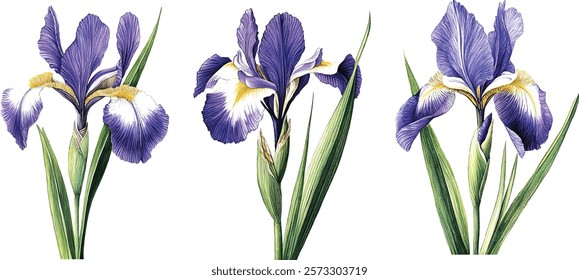 Purple iris. Floral botanical flower. Watercolour drawing aquarelle isolated. Isolated iris illustration vector  element.