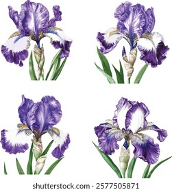 Purple iris. Floral botanical flower. Watercolour drawing aquarelle isolated. Isolated iris illustration vector  element.