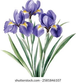 Purple iris. Floral botanical flower. Watercolour drawing aquarelle isolated. Isolated iris illustration vector  element.