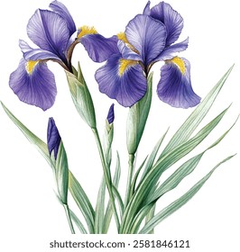 Purple iris. Floral botanical flower. Watercolour drawing aquarelle isolated. Isolated iris illustration vector  element.