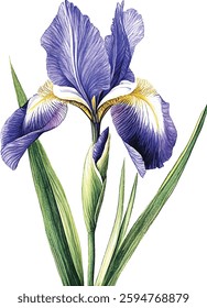 Purple iris. Floral botanical flower. Watercolour drawing aquarelle isolated. Isolated iris illustration vector  element.