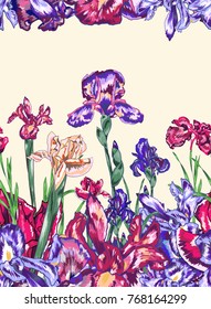 Purple Iris Vector Blossom Seamless Pattern