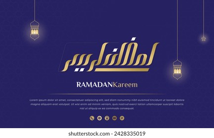 Purple islamic background design with arabic calligraphy for ramadan kareem campaign. arabic text mean is ramadan kareem. Ramadan background in purple and gold design