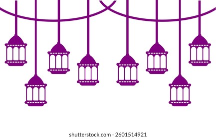 Purple Islamic lantern lamp set clip art element isloated in white background. Eid mubarak graphic element printable border vector