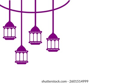 Purple Islamic lantern lamp set clip art element isloated in white background. Eid mubarak graphic element printable header border vector