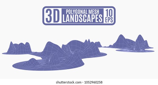 purple islands of polygonal computer mountains vector illustration