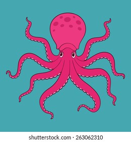 Purple isolated cartoon octopus in water. Vector illustration