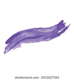 Purple isolated watercolor brushstroke hand drawn on white background for text, web, label design. Abstract watercolor bright color dry brush striped vector element