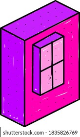 Purple isometric window, illustration, vector on white background