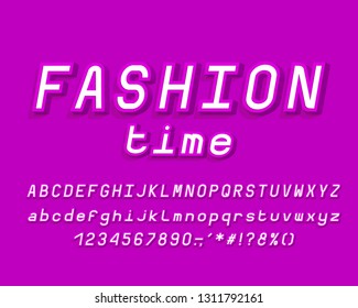 Purple Italic Alphabet, three dimensional style. Vector letters, numbers and punctuation marks
