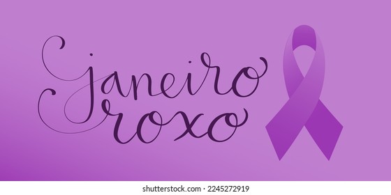 Purple January in portuguese Janeiro Roxo, Brazil campaign for hansen disease awareness banner. Handwritten calligraphy lettering vector art