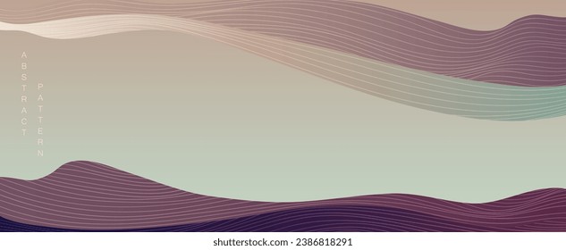 Purple Japanese background with line wave pattern vector. Abstract template with geometric pattern. Mountain layout design in oriental style.