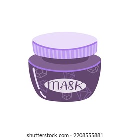 Purple jar of cosmetic face cream and mask. Hand drawn skin care cosmetic product. Vector illustration isolated on white background.