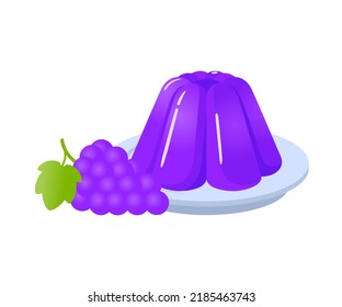 Purple jelly sweet dessert on plate with grape berry cartoon vector illustration
