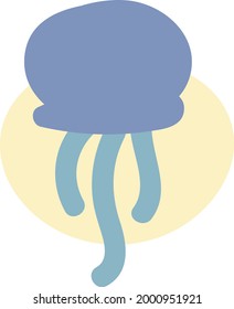 Purple jellyfish with blue tentacles, illustration, on a white background.
