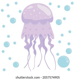 Purple jellyfish with bubble isolated on the white background