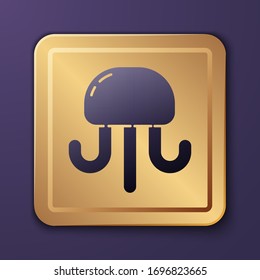 Purple Jellyfish icon isolated on purple background. Gold square button. Vector Illustration