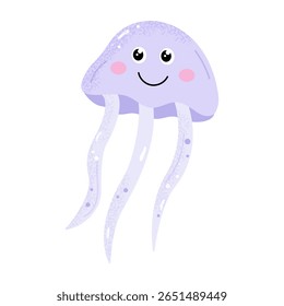 Ilustração de água-viva roxa em estilo plano. Animal marinho desenhado à mão. Ilustração vetorial isolada sobre fundo branco.