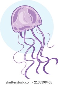 Purple Jellyfish marine creatures animal vector illustration. Beautiful sea animal with cartoon flat art style on blue and white background isolated outlined.