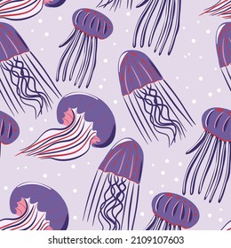 Purple jellyfish seamless pattern for textile, wrapping, print, fabric, wallpaper 