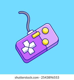 Purple Joystick Gaming Controller Cartoon Vector Illustration. Game Console Gear Object Concept. Flat Cartoon Outline Style.