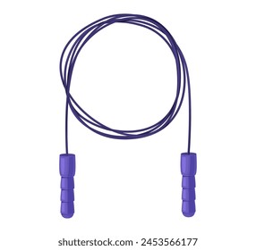 Purple jump rope isolated. Digital illustration of fitness equipment. Exercise and healthy lifestyle concept. Design for sports equipment catalog, fitness app icon, or gym poster.