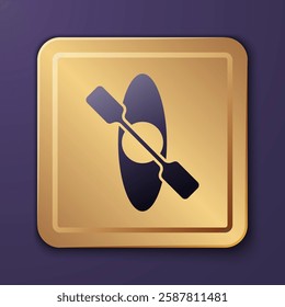 Purple Kayak and paddle icon isolated on purple background. Kayak and canoe for fishing and tourism. Outdoor activities. Gold square button. Vector