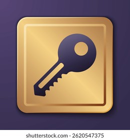 Purple Key icon isolated on purple background. Gold square button. Vector Illustration