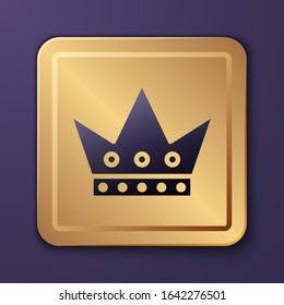 Purple King playing card icon isolated on purple background. Casino gambling. Gold square button. Vector Illustration