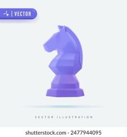 Purple Knight Chess Isolated White Background 3D Style Vector Illustration