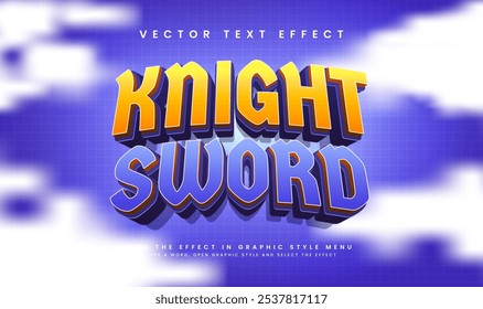 Purple knight sword editable vector text effect, with cartoon style concept. Suitable for royals kingdom theme.