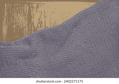 Purple knitted fabric on brown wooden background. Vintage vector color texture with copy space. Grunge template. Design element