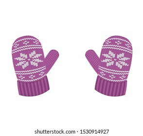 Purple knitted gloves. vector illustration