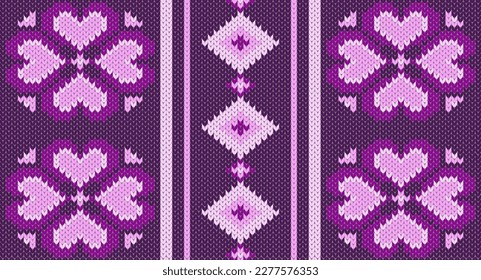 Purple knitting pattern, Festive Sweater Design. Seamless Knitted Pattern