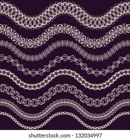 Purple Lace Seamless Borders. Set Of Elements For Design