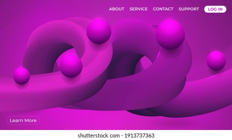 Purple Landing Page Fluid Background With 3d Fluid Shape, Ball, And Shiny Effect.