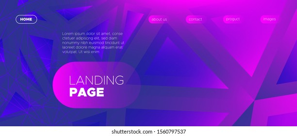 Purple Landing Page. Vector Polygonal Banner. Gradient Creative Geometry. Commercial Minimal Poster. Landing Page. 3d Modern Polygonal Pattern. Pink Geometry Texture. 3d Abstract Landing Page.