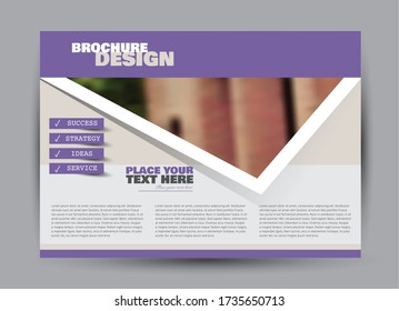 Purple landscape wide flyer or brochure template. Billboard abstract background design. Business, education, presentation, advertisement concept. Vector illustration.