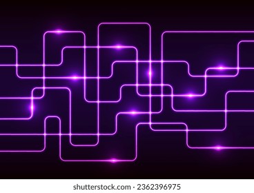 Purple laser random line digital neon light dark presentation background. vector illustration.