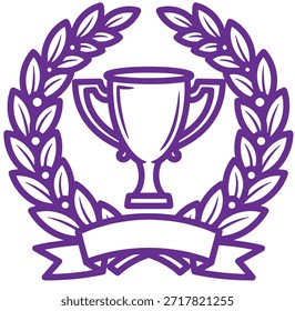 Purple Laurel Trophy Cup Icon – Winner Award and Achievement Symbol Vector